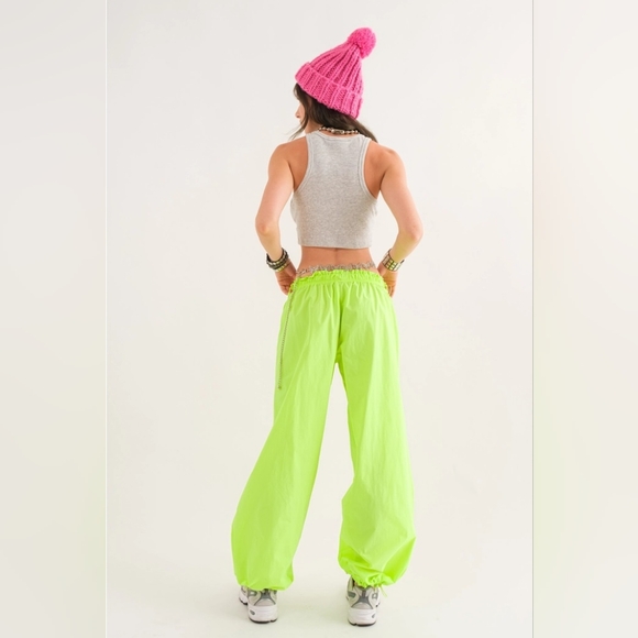 NWT NEON TECH PARACHUTE PANTS, NEON YELLOW, VARIOUS SIZES - Picture 5 of 7